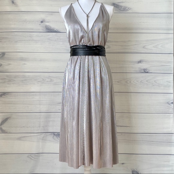 TOPSHOP I Metallic Deep V Neck Midi Dress (6) - Picture 2 of 8